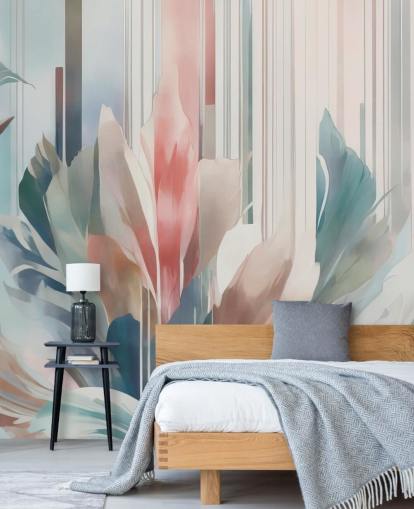 blue and pink abstract floral mural called Poetry of Motion by Marina Stupakova for bedrooms and living rooms