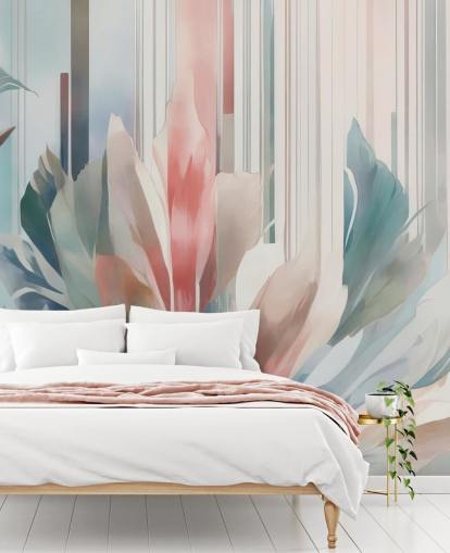 blaues und rosafarbenes abstraktes Blumengemälde namens Poetry of Motion von Marina Stupakova für Schlafzimmer und Wohnzimmer