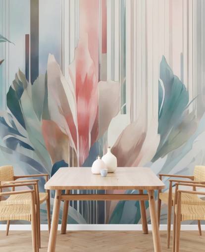 blaues und rosafarbenes abstraktes Blumengemälde namens Poetry of Motion von Marina Stupakova für Schlafzimmer und Wohnzimmer