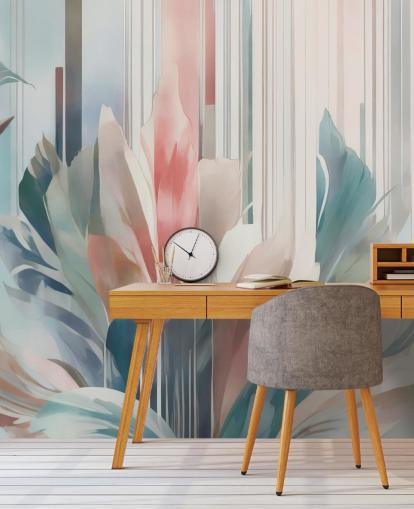 blue and pink abstract floral mural called Poetry of Motion by Marina Stupakova for bedrooms and living rooms