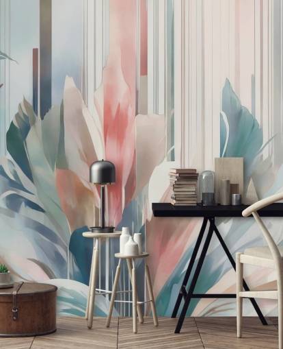 blue and pink abstract floral mural called Poetry of Motion by Marina Stupakova for bedrooms and living rooms