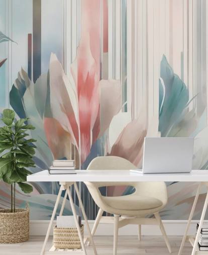 blue and pink abstract floral mural called Poetry of Motion by Marina Stupakova for bedrooms and living rooms