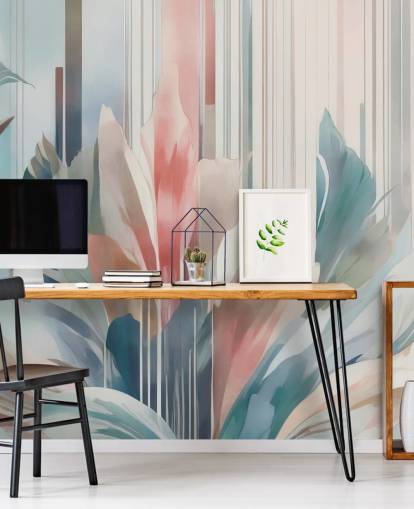 blå och rosa abstrakt blommig väggmålning kallad Poetry of Motion av Marina Stupakova för sovrum och vardagsrum