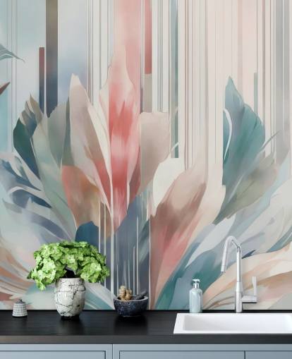 blue and pink abstract floral mural called Poetry of Motion by Marina Stupakova for bedrooms and living rooms