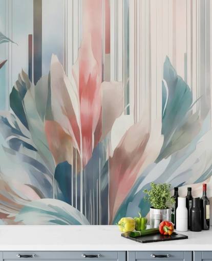 blue and pink abstract floral mural called Poetry of Motion by Marina Stupakova for bedrooms and living rooms