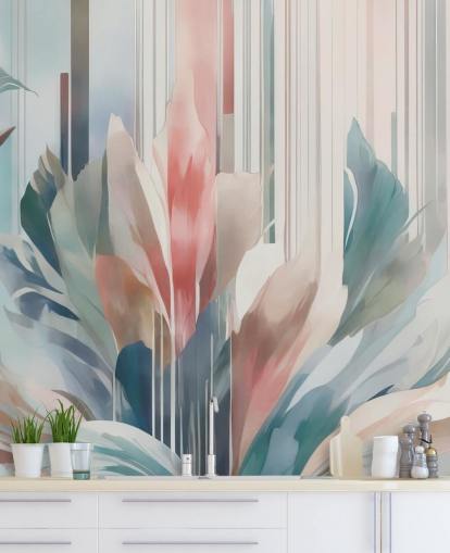 blue and pink abstract floral mural called Poetry of Motion by Marina Stupakova for bedrooms and living rooms