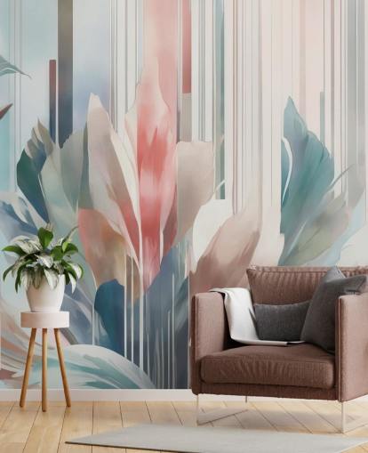 mural floral abstracto azul y rosa llamado Poetry of Motion de Marina Stupakova para dormitorios y salas de estar mural floral abstracto azul y rosa llamado Poetry of Motion de Marina Stupakova para dormitorios y salas de estar