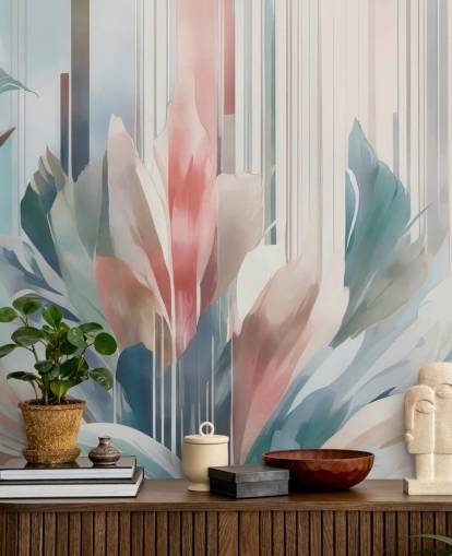 blaues und rosafarbenes abstraktes Blumengemälde namens Poetry of Motion von Marina Stupakova für Schlafzimmer und Wohnzimmer