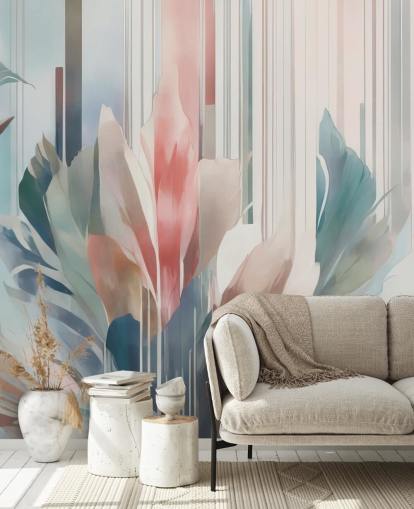 mural floral abstrato azul e rosa chamado Poetry of Motion de Marina Stupakova para quartos e salas de estar mural floral abstrato azul e rosa chamado Poetry of Motion de Marina Stupakova para quartos e salas de estar