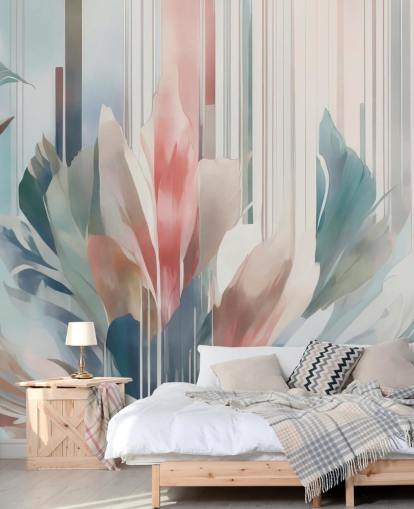 mural floral abstracto azul y rosa llamado Poetry of Motion de Marina Stupakova para dormitorios y salas de estar mural floral abstracto azul y rosa llamado Poetry of Motion de Marina Stupakova para dormitorios y salas de estar