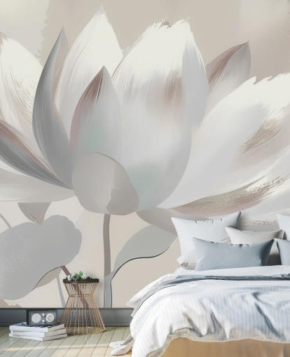 personalisierbares beiges Blumenwandbild namens Silent Lotus Beige von Marina Stupakova