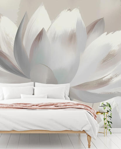 räätälöitävä beige kukka-seinämaalaus nimeltä Silent Lotus Beige, kirjoittanut Marina Stupakova