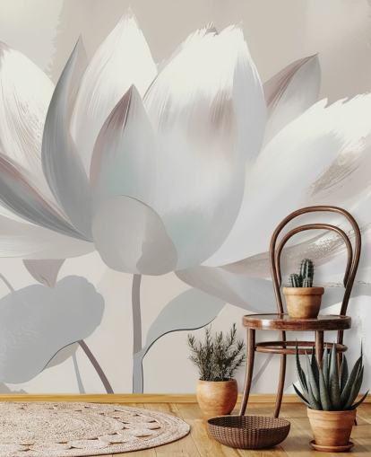 murale floreale beige personalizzabile chiamato Silent Lotus Beige di Marina Stupakova