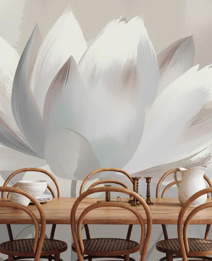 aanpasbare beige bloemenmuurschildering genaamd Silent Lotus Beige van Marina Stupakova