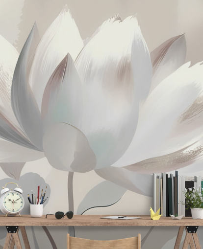 mural floral beige personalizable llamado Silent Lotus Beige de Marina Stupakova