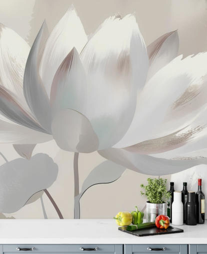 aanpasbare beige bloemenmuurschildering genaamd Silent Lotus Beige van Marina Stupakova aanpasbare beige bloemenmuurschildering genaamd Silent Lotus Beige van Marina Stupakova