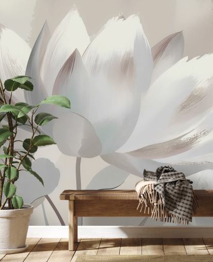 mural floral bege personalizável chamado Silent Lotus Beige de Marina Stupakova mural floral bege personalizável chamado Silent Lotus Beige de Marina Stupakova