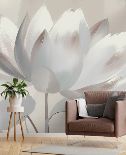murale floreale beige personalizzabile chiamato Silent Lotus Beige di Marina Stupakova