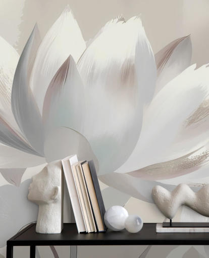 personalisierbares beiges Blumenwandbild namens Silent Lotus Beige von Marina Stupakova