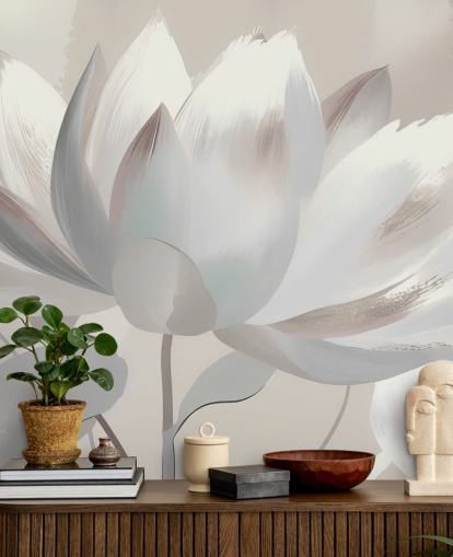 tilpassbar beige blomstermaleri kalt Silent Lotus Beige av Marina Stupakova