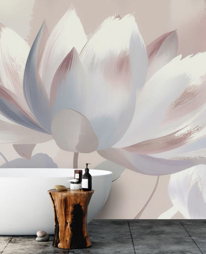 fard personalizzato grande murale floreale chiamato Silent Lotus Blush di Marina Stupakova per camere da letto e bagni fard personalizzato grande murale floreale chiamato Silent Lotus Blush di Marina Stupakova per camere da letto e bagni
