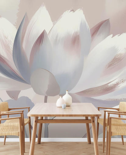 fard personalizzato grande murale floreale chiamato Silent Lotus Blush di Marina Stupakova per camere da letto e bagni