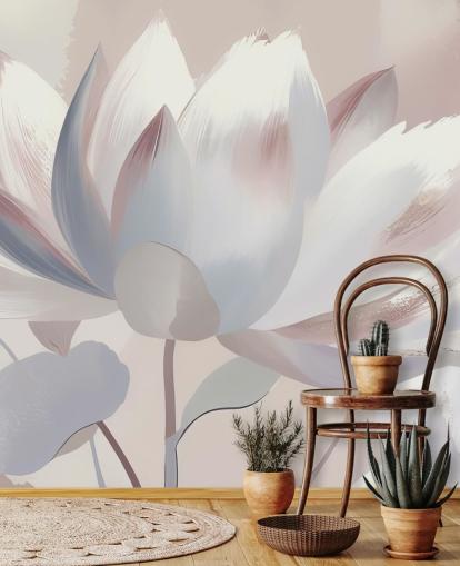 blush personalizado: um grande mural floral chamado Silent Lotus Blush de Marina Stupakova para quartos e banheiros