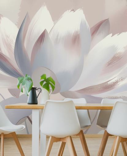 mural floral grande de rubor personalizado llamado Silent Lotus Blush de Marina Stupakova para dormitorios y baños