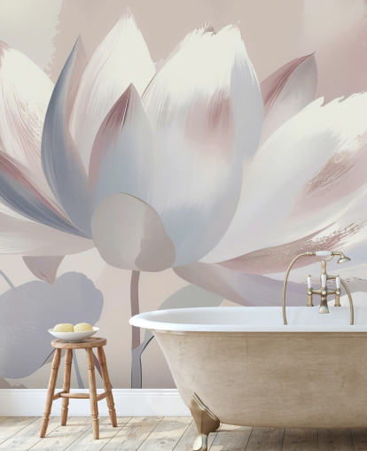 kundenspezifisches Rouge, großes florales Wandbild namens Silent Lotus Blush von Marina Stupakova für Schlafzimmer und Badezimmer kundenspezifisches Rouge, großes florales Wandbild namens Silent Lotus Blush von Marina Stupakova für Schlafzimmer und Badezimmer