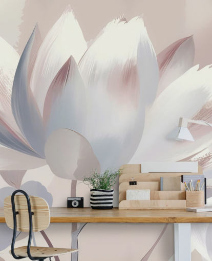 custom blush large floral mural called Silent Lotus Blush by Marina Stupakova for bedrooms and bathrooms