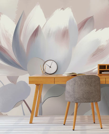 custom blush large floral mural called Silent Lotus Blush by Marina Stupakova for bedrooms and bathrooms