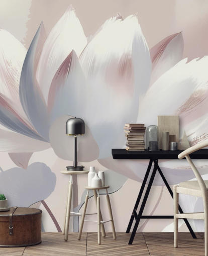 mural floral grande de rubor personalizado llamado Silent Lotus Blush de Marina Stupakova para dormitorios y baños mural floral grande de rubor personalizado llamado Silent Lotus Blush de Marina Stupakova para dormitorios y baños