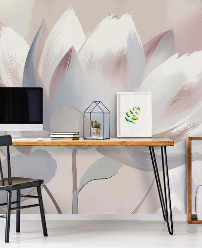 custom blush large floral mural called Silent Lotus Blush by Marina Stupakova for bedrooms and bathrooms