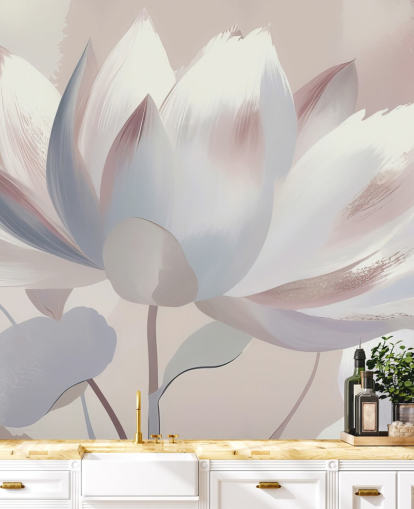 custom blush large floral mural called Silent Lotus Blush by Marina Stupakova for bedrooms and bathrooms