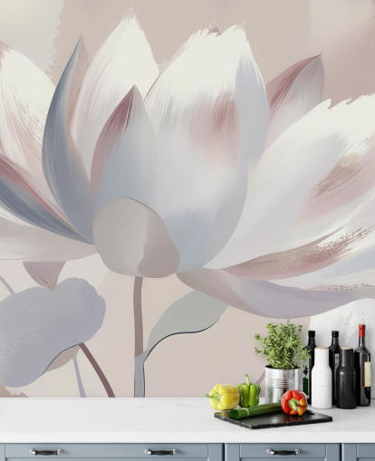custom blush large floral mural called Silent Lotus Blush by Marina Stupakova for bedrooms and bathrooms