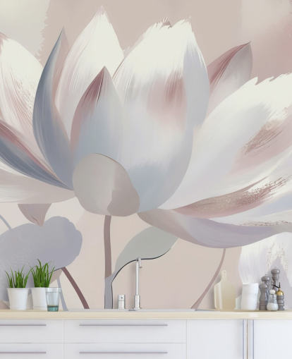 custom blush large floral mural called Silent Lotus Blush by Marina Stupakova for bedrooms and bathrooms