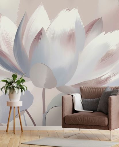 grande peinture murale florale personnalisée appelée Silent Lotus Blush de Marina Stupakova pour les chambres et les salles de bain grande peinture murale florale personnalisée appelée Silent Lotus Blush de Marina Stupakova pour les chambres et les salles de bain