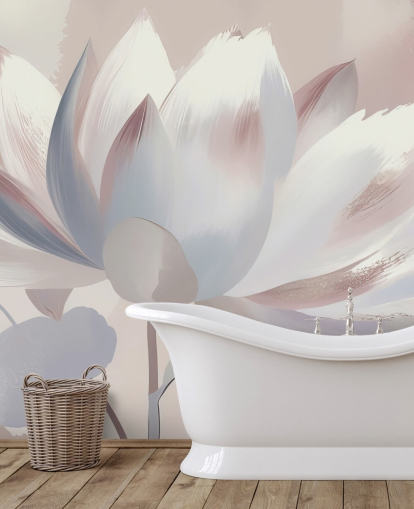 custom blush large floral mural called Silent Lotus Blush by Marina Stupakova for bedrooms and bathrooms