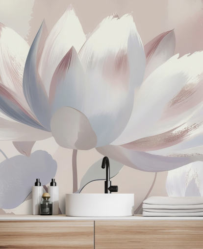 tilpasset rødme stort blomstermaleri kalt Silent Lotus Blush av Marina Stupakova for soverom og bad