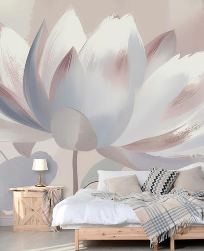 custom blush large floral mural called Silent Lotus Blush by Marina Stupakova for bedrooms and bathrooms