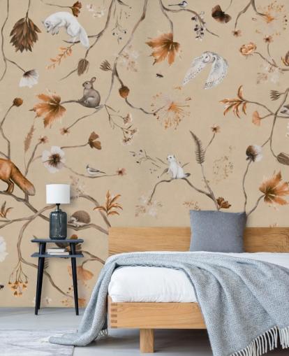 mural infantil bege chamado Playful Forest - Beige Panorama de Kikki Belle para creches e quartos infantis mural infantil bege chamado Playful Forest - Beige Panorama de Kikki Belle para creches e quartos infantis