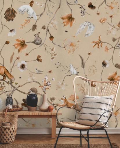 murale beige per bambini chiamato Playful Forest - Beige Panorama di Kikki Belle per asili nido e camerette dei bambini murale beige per bambini chiamato Playful Forest - Beige Panorama di Kikki Belle per asili nido e camerette dei bambini