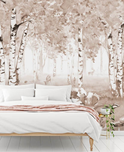 fresque forestière marron personnalisable pour enfants appelée Bear King Brown Panorama par Kikki Belle