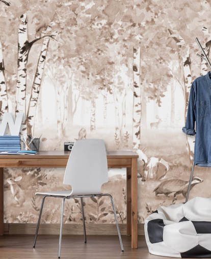 Braunes anpassbares Wald-Wandbild für Kinder namens Bear King Brown Panorama von Kikki Belle