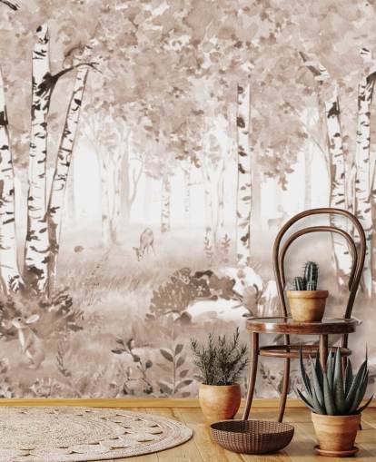 fresque forestière marron personnalisable pour enfants appelée Bear King Brown Panorama par Kikki Belle