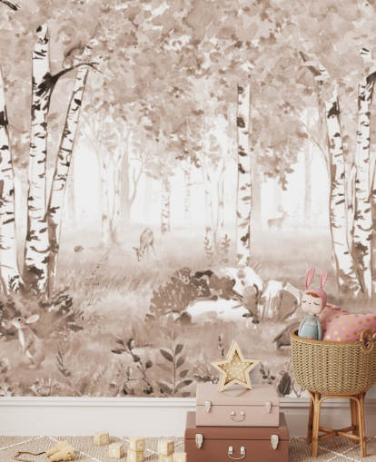 fresque forestière marron personnalisable pour enfants appelée Bear King Brown Panorama par Kikki Belle