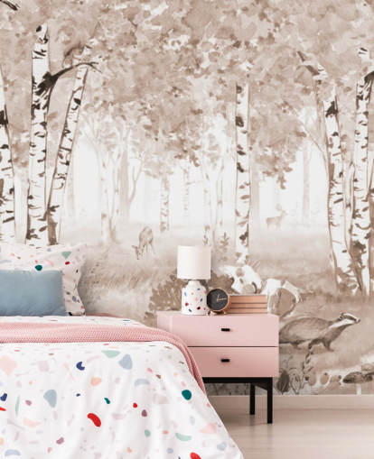 mural florestal infantil personalizável marrom chamado Bear King Brown Panorama de Kikki Belle