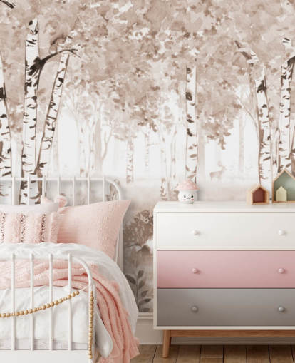 brown customisable kids forest mural called Bear King Brown Panorama by Kikki Belle