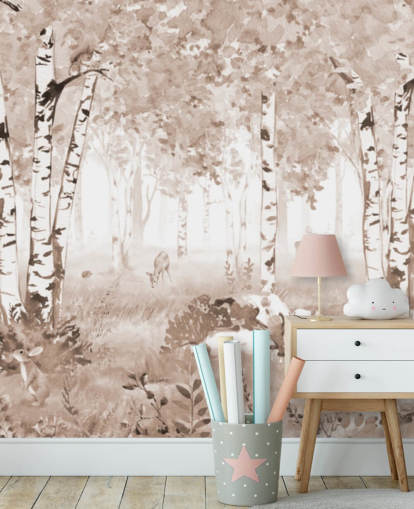 mural marrón personalizable del bosque para niños llamado Bear King Brown Panorama de Kikki Belle