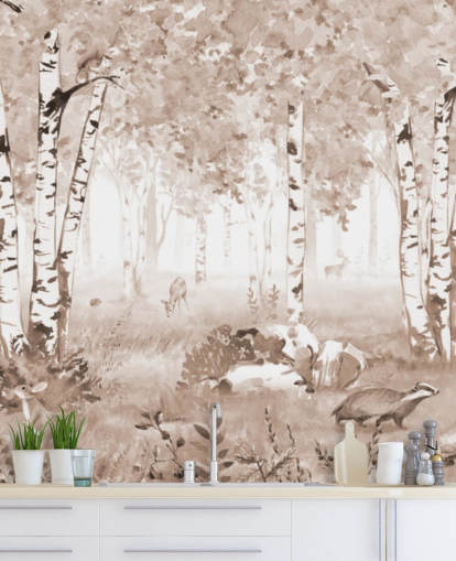 mural florestal infantil personalizável marrom chamado Bear King Brown Panorama de Kikki Belle